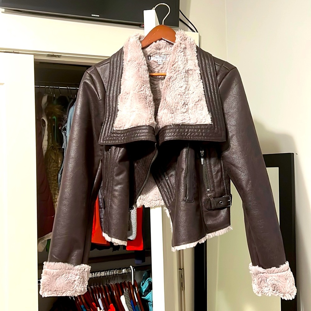 J. Lo faux fur bomber jacket